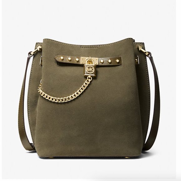 NWT Michael Kors Hamilton Legacy Medium Olive Green Suede Messenger Bag - Picture 1 of 13